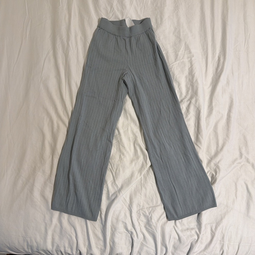 Abercrombie & Fitch Soft A&F Collection Blue Ribbed Knit Wide Leg Pants Medium